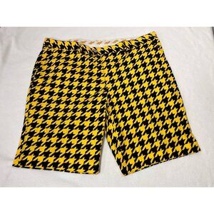 Loudmouth Golf Shorts Mens 42 Black Yellow Houndstooth Stretch